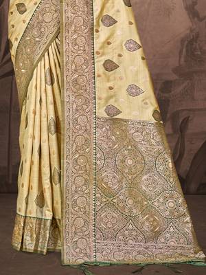 Sangam prints beige silk woven work traditional saree 3