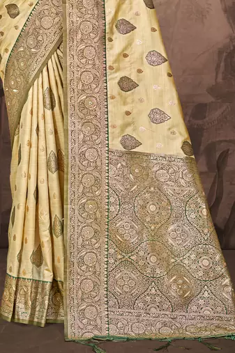 Sangam prints beige silk woven work traditional saree