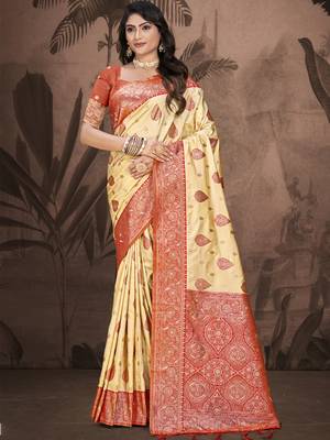 Sangam prints beige silk woven work traditional saree 1
