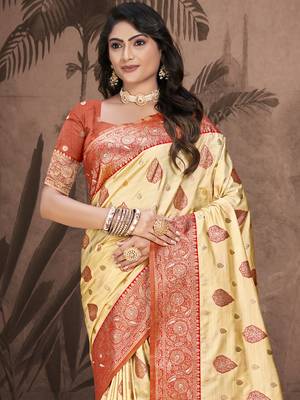 Sangam prints beige silk woven work traditional saree 2