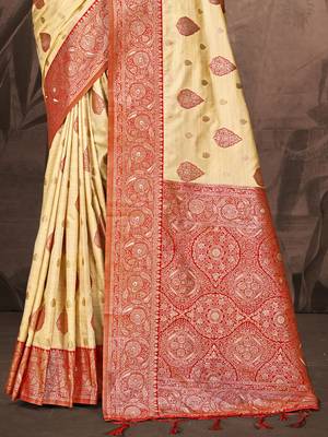 Sangam prints beige silk woven work traditional saree 3
