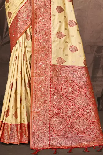 Sangam prints beige silk woven work traditional saree