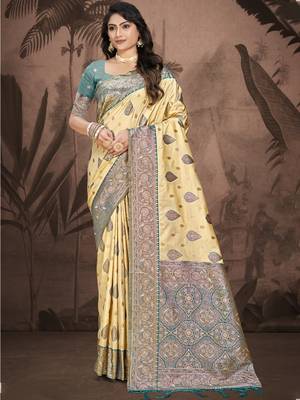 Sangam prints beige silk woven work traditional saree 1