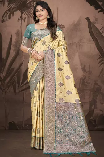 Sangam prints beige silk woven work traditional saree