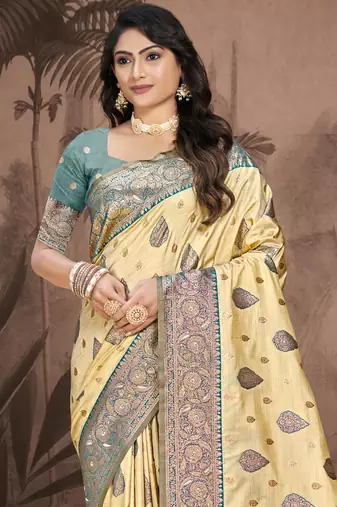 Sangam prints beige silk woven work traditional saree