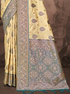 Sangam prints beige silk woven work traditional saree 3