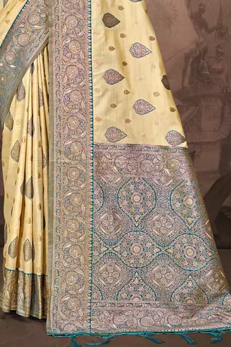 Sangam prints beige silk woven work traditional saree