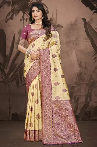 Sangam prints beige silk woven work traditional saree