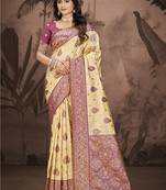 Sangam prints beige silk woven work traditional saree
