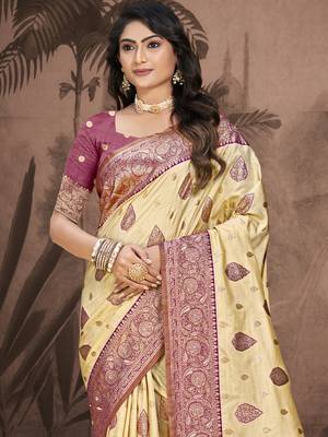 Sangam prints beige silk woven work traditional saree 2