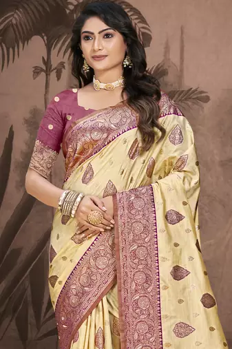 Sangam prints beige silk woven work traditional saree