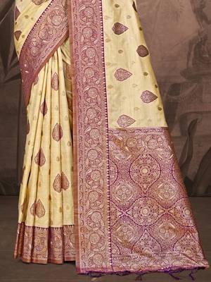 Sangam prints beige silk woven work traditional saree 3
