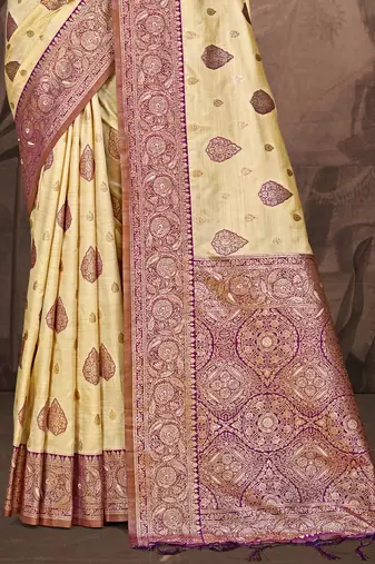 Sangam prints beige silk woven work traditional saree