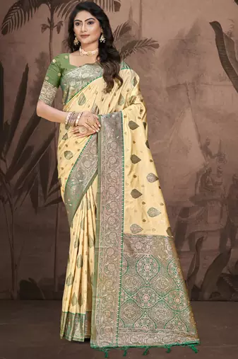 Sangam prints beige silk woven work traditional saree