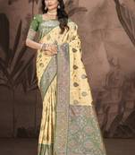 Sangam prints beige silk woven work traditional saree