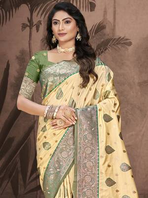 Sangam prints beige silk woven work traditional saree 2
