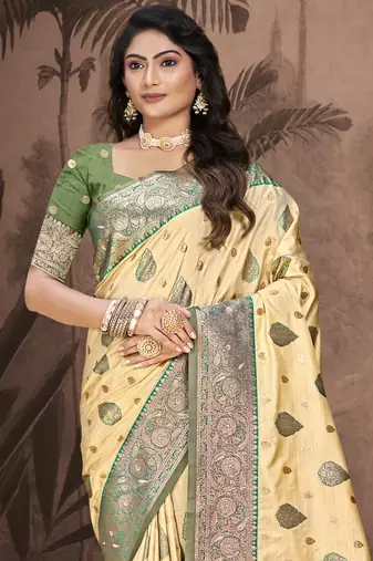 Sangam prints beige silk woven work traditional saree