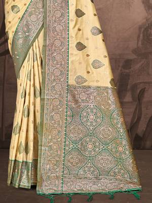 Sangam prints beige silk woven work traditional saree 3