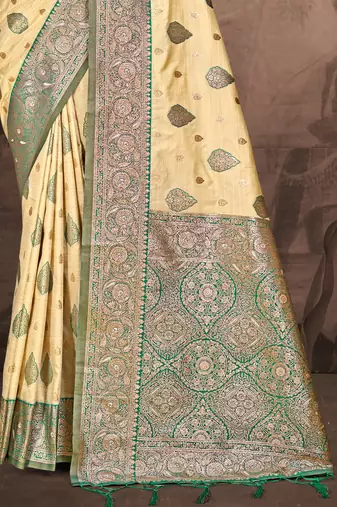 Sangam prints beige silk woven work traditional saree