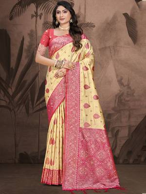 Sangam prints beige silk woven work traditional saree 1