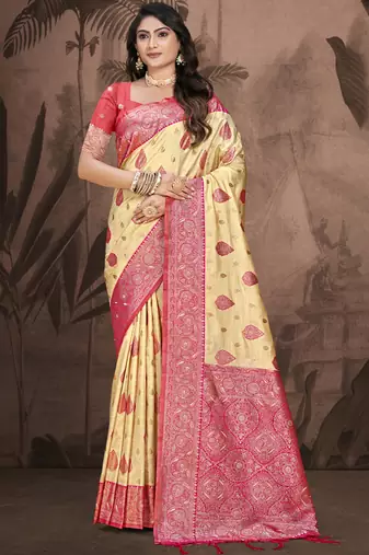Sangam prints beige silk woven work traditional saree