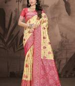 Sangam prints beige silk woven work traditional saree