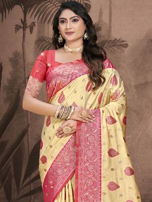 Sangam prints beige silk woven work traditional saree 2
