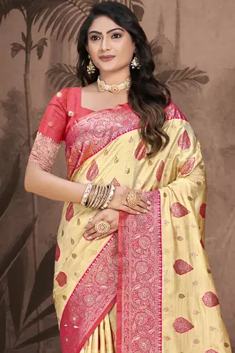 Sangam prints beige silk woven work traditional saree