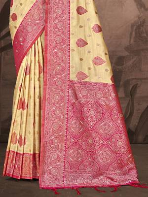 Sangam prints beige silk woven work traditional saree 3
