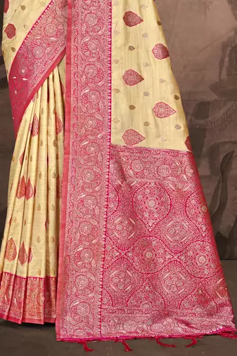 Sangam prints beige silk woven work traditional saree