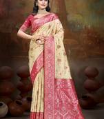 Sangam prints beige silk woven work traditional saree