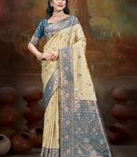 Sangam prints beige silk woven work traditional saree