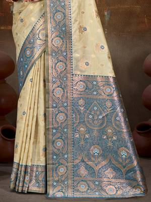 Sangam prints beige silk woven work traditional saree 3