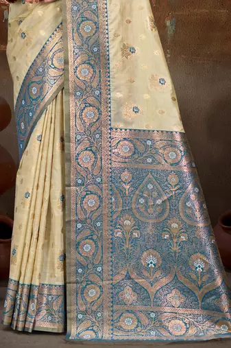 Sangam prints beige silk woven work traditional saree