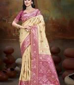 Sangam prints beige silk woven work traditional saree