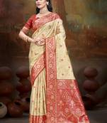 Sangam prints beige silk woven work traditional saree
