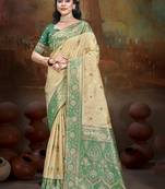 Sangam prints beige silk woven work traditional saree