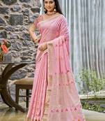 Sangam prints pink cotton woven work traditional saree