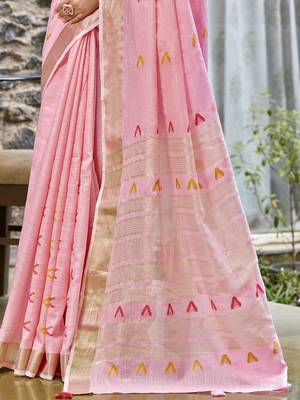 Sangam prints pink cotton woven work traditional saree 3