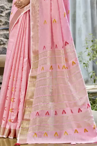 Sangam prints pink cotton woven work traditional saree