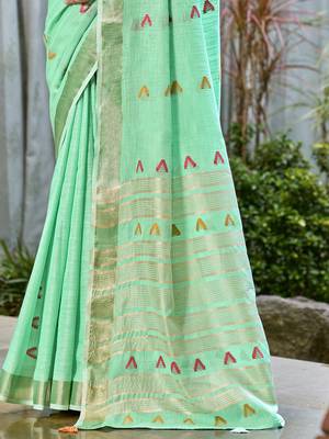 Sangam prints turquoise cotton woven work traditional saree 3