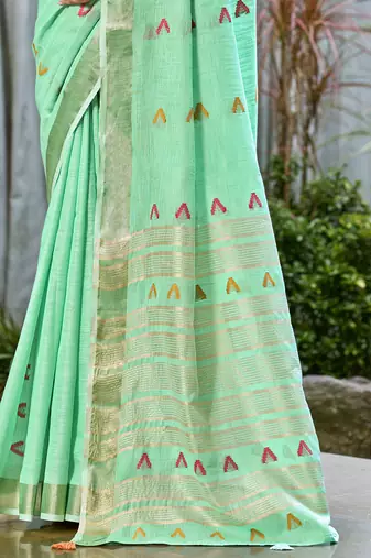 Sangam prints turquoise cotton woven work traditional saree