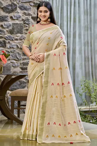 Sangam prints beige cotton woven work traditional saree
