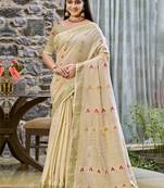 Sangam prints beige cotton woven work traditional saree
