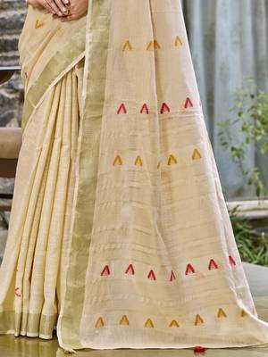 Sangam prints beige cotton woven work traditional saree 3