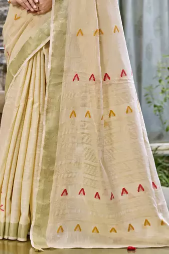 Sangam prints beige cotton woven work traditional saree