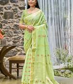 Sangam prints light green cotton woven work traditional saree