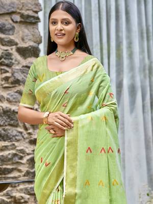Sangam prints light green cotton woven work traditional saree 2