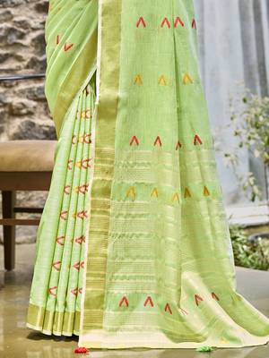 Sangam prints light green cotton woven work traditional saree 3