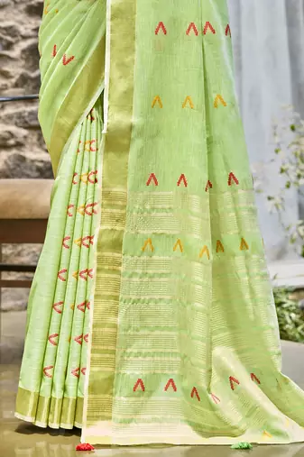 Sangam prints light green cotton woven work traditional saree